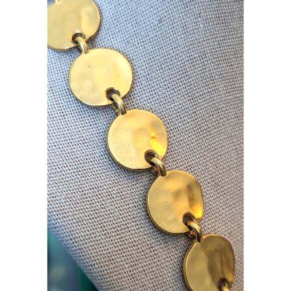 Premier Designs Satin Finish Gold Tone Hammered Disk Chain 28" Long Necklace - Picture 2 of 4